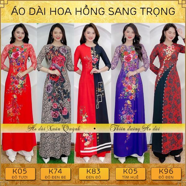 Áo Dài Hoa Hồng Sang Trọng, Quý Phái Lụa Habutai Mềm Mại Co Dãn - Áo Dài Xuân Quỳn